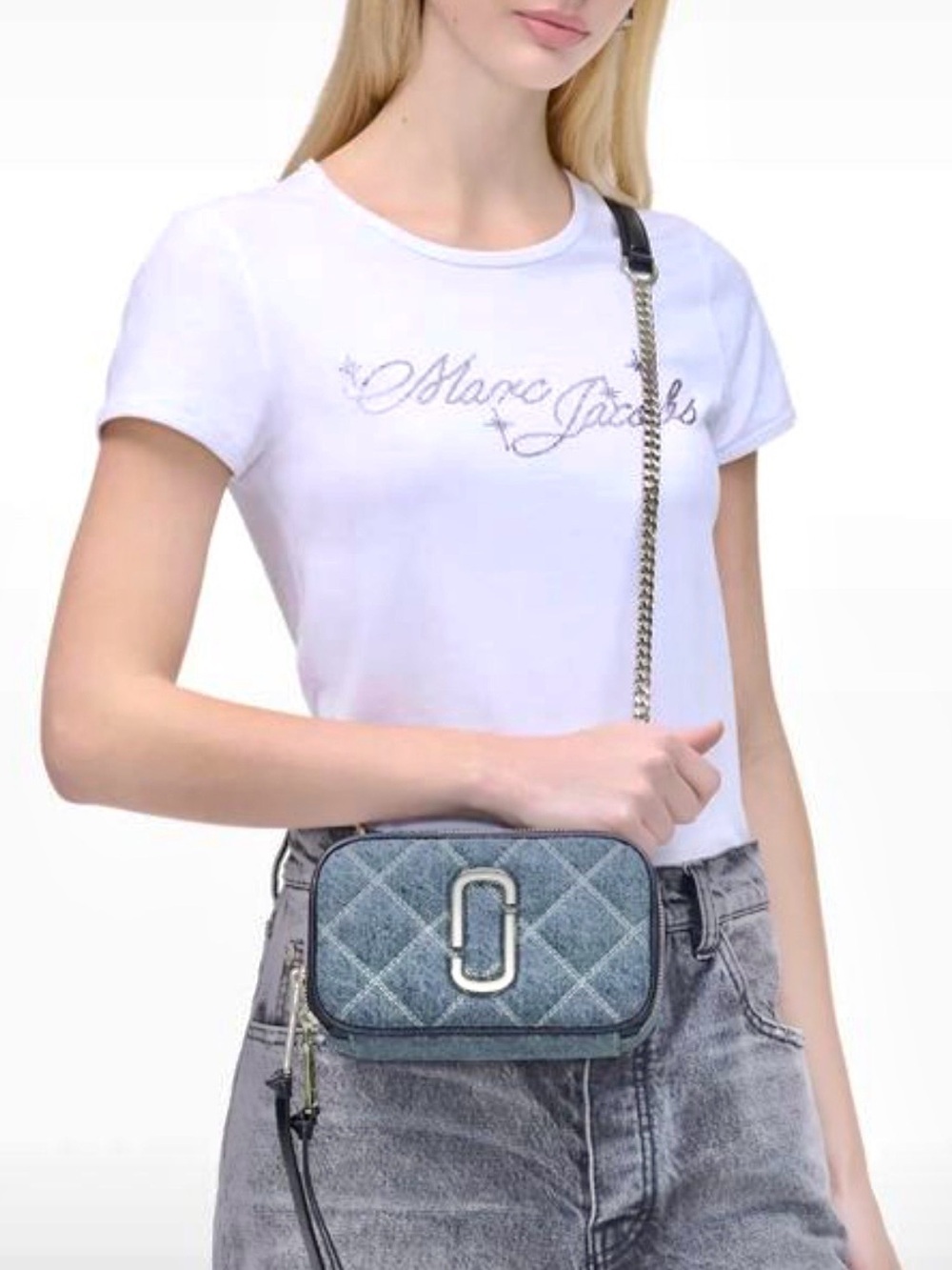 MARC JACOBS Denim Quilted Convertible Bag with Silver Hardware - Picture 9 of 9